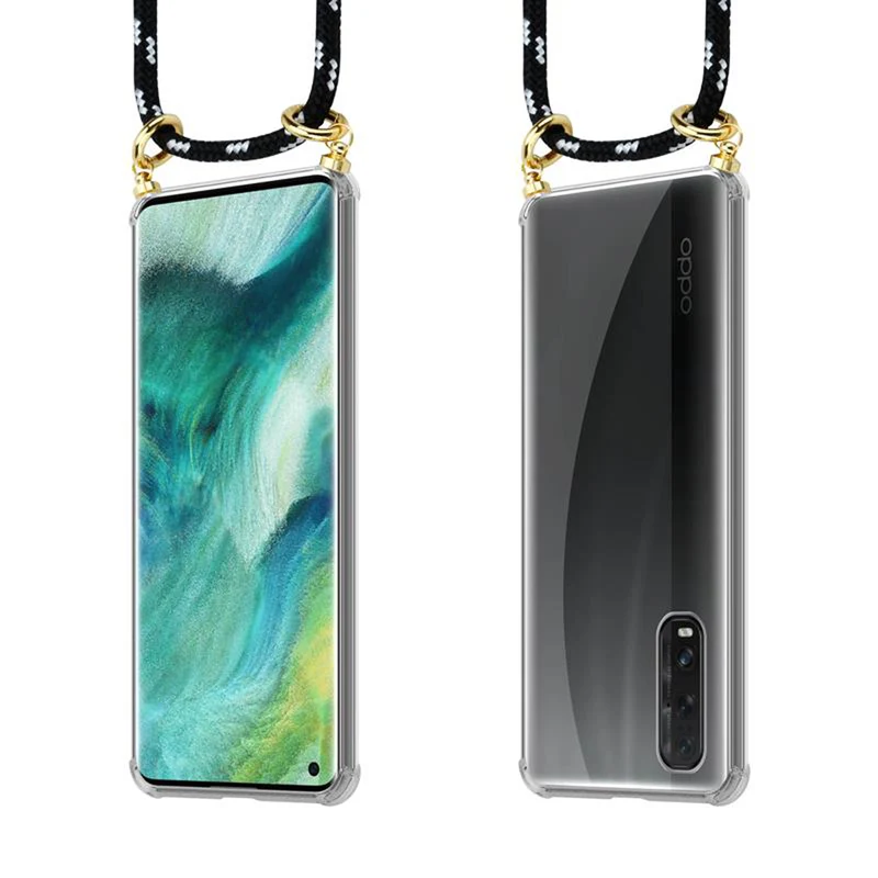 Cadorabo Handy Kette kompatibel mit Oppo FIND X2 Silikon Schutzhülle mit Gold Ringen, Kordel Band und abnehmbarem Etui