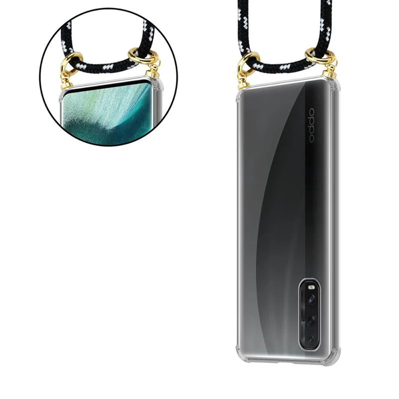 Cadorabo Handy Kette kompatibel mit Oppo FIND X2 Silikon Schutzhülle mit Gold Ringen, Kordel Band und abnehmbarem Etui