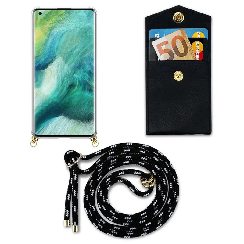 Cadorabo Handy Kette kompatibel mit Oppo FIND X2 Silikon Schutzhülle mit Gold Ringen, Kordel Band und abnehmbarem Etui