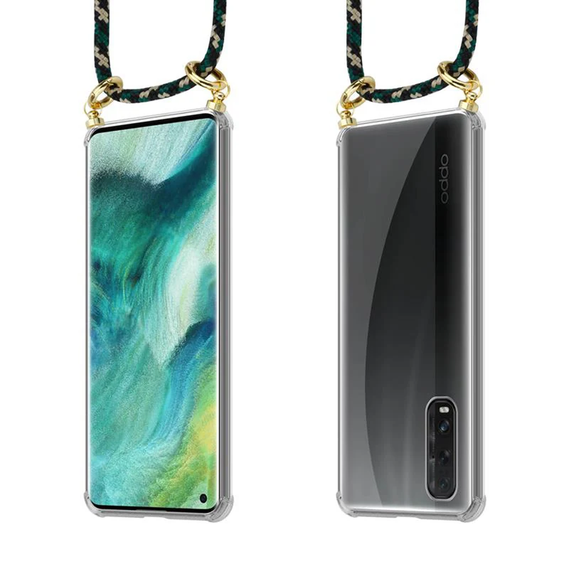 Cadorabo Handy Kette kompatibel mit Oppo FIND X2 Silikon Schutzhülle mit Gold Ringen, Kordel Band und abnehmbarem Etui