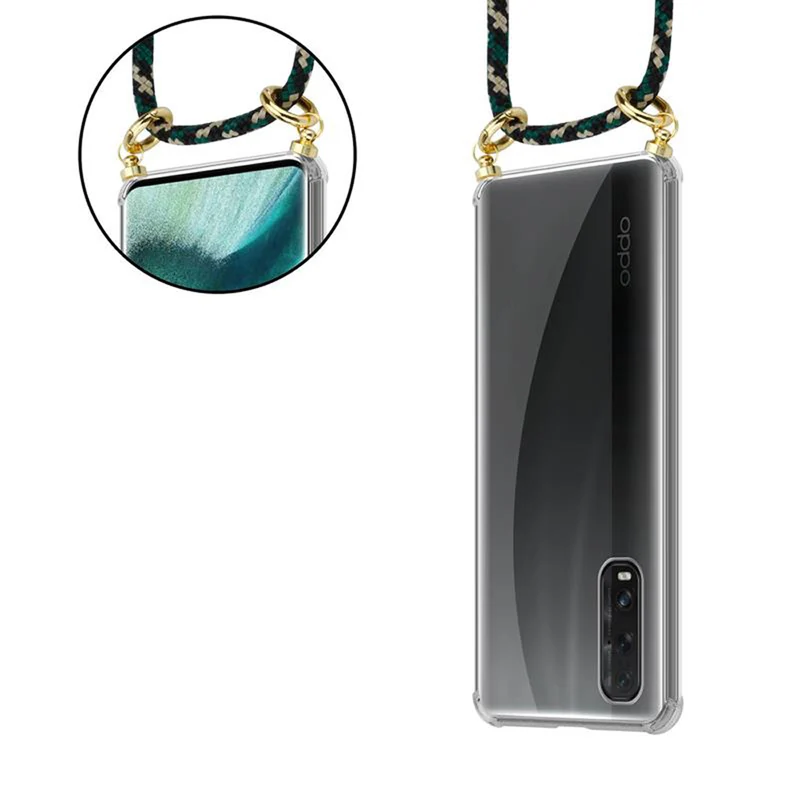 Cadorabo Handy Kette kompatibel mit Oppo FIND X2 Silikon Schutzhülle mit Gold Ringen, Kordel Band und abnehmbarem Etui