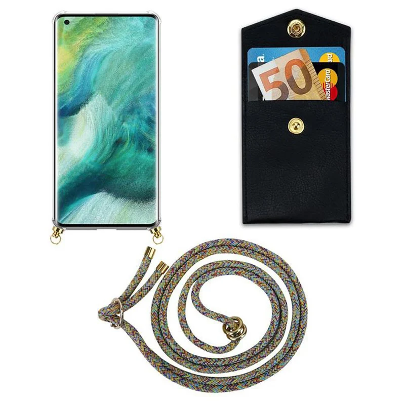 Cadorabo Handy Kette kompatibel mit Oppo FIND X2 Silikon Schutzhülle mit Gold Ringen, Kordel Band und abnehmbarem Etui
