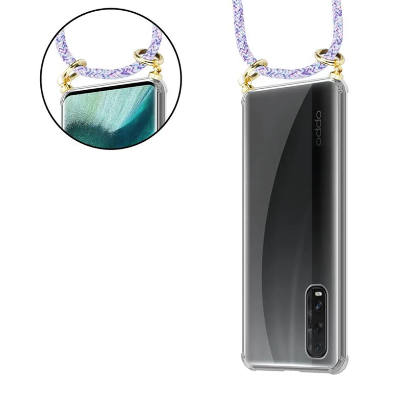Cadorabo Handy Kette kompatibel mit Oppo FIND X2 Silikon Schutzhülle mit Gold Ringen, Kordel Band und abnehmbarem Etui