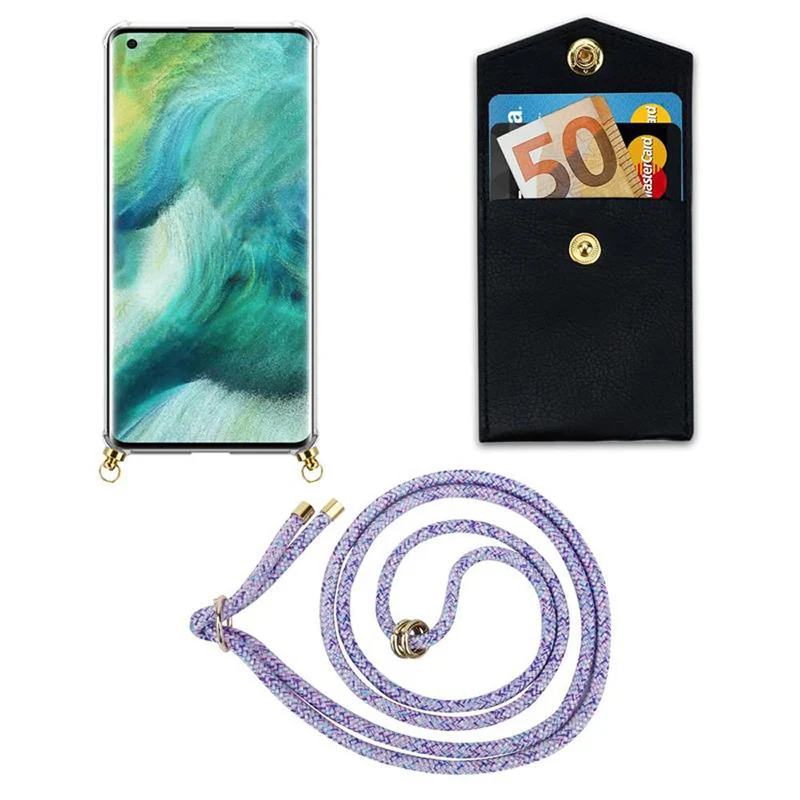 Cadorabo Handy Kette kompatibel mit Oppo FIND X2 Silikon Schutzhülle mit Gold Ringen, Kordel Band und abnehmbarem Etui