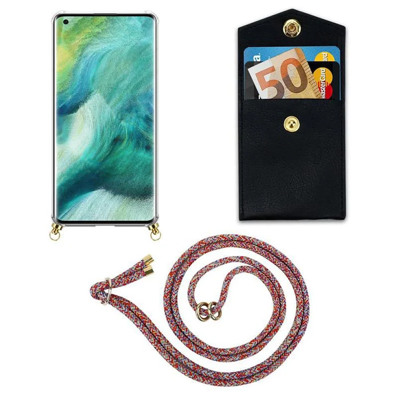 Cadorabo Handy Kette kompatibel mit Oppo FIND X2 Silikon Schutzhülle mit Gold Ringen, Kordel Band und abnehmbarem Etui
