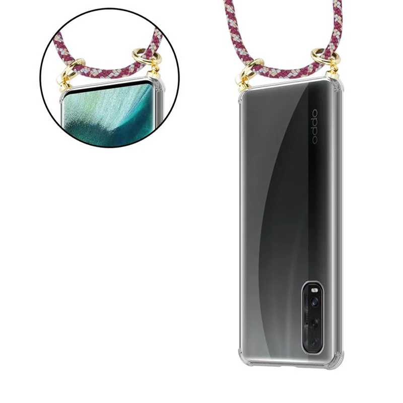 Cadorabo Handy Kette kompatibel mit Oppo FIND X2 Silikon Schutzhülle mit Gold Ringen, Kordel Band und abnehmbarem Etui