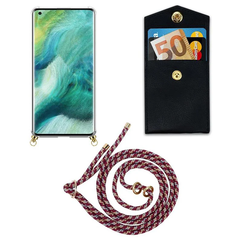Cadorabo Handy Kette kompatibel mit Oppo FIND X2 Silikon Schutzhülle mit Gold Ringen, Kordel Band und abnehmbarem Etui