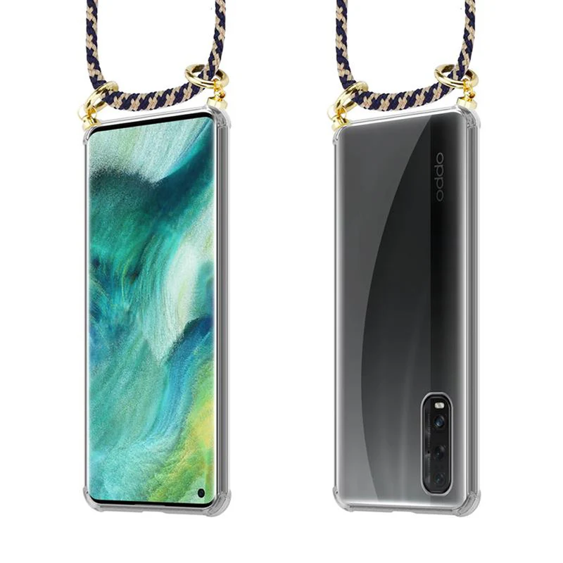 Cadorabo Handy Kette kompatibel mit Oppo FIND X2 Silikon Schutzhülle mit Gold Ringen, Kordel Band und abnehmbarem Etui