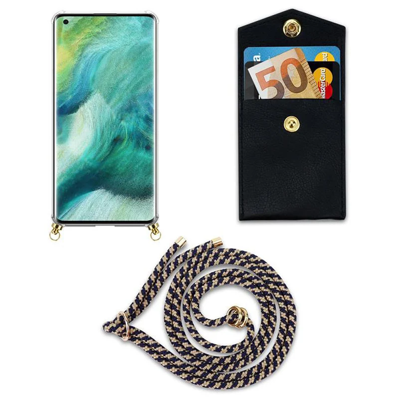 Cadorabo Handy Kette kompatibel mit Oppo FIND X2 Silikon Schutzhülle mit Gold Ringen, Kordel Band und abnehmbarem Etui