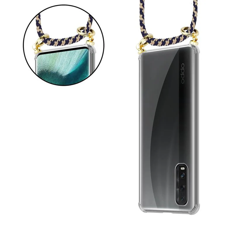 Cadorabo Handy Kette kompatibel mit Oppo FIND X2 Silikon Schutzhülle mit Gold Ringen, Kordel Band und abnehmbarem Etui