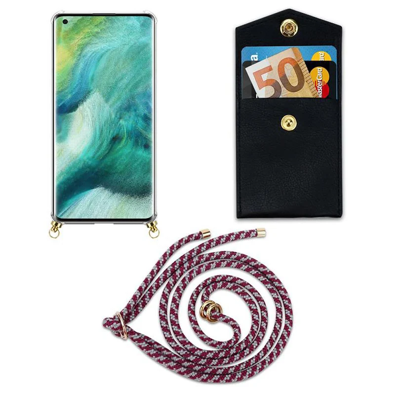 Cadorabo Handy Kette kompatibel mit Oppo FIND X2 Silikon Schutzhülle mit Gold Ringen, Kordel Band und abnehmbarem Etui