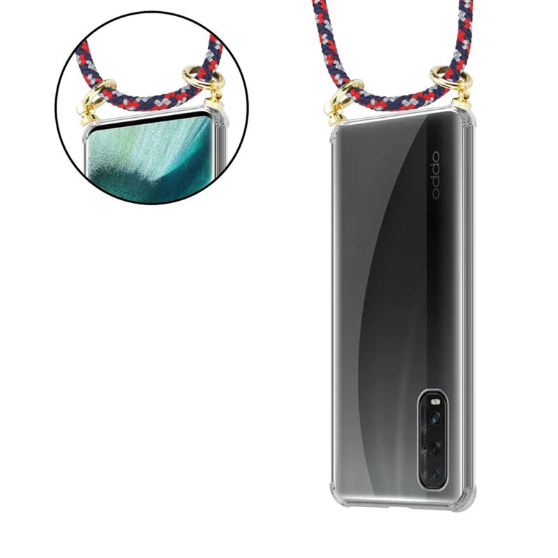 Cadorabo Handy Kette kompatibel mit Oppo FIND X2 Silikon Schutzhülle mit Gold Ringen, Kordel Band und abnehmbarem Etui