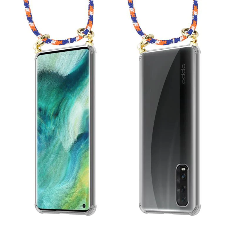Cadorabo Handy Kette kompatibel mit Oppo FIND X2 Silikon Schutzhülle mit Gold Ringen, Kordel Band und abnehmbarem Etui