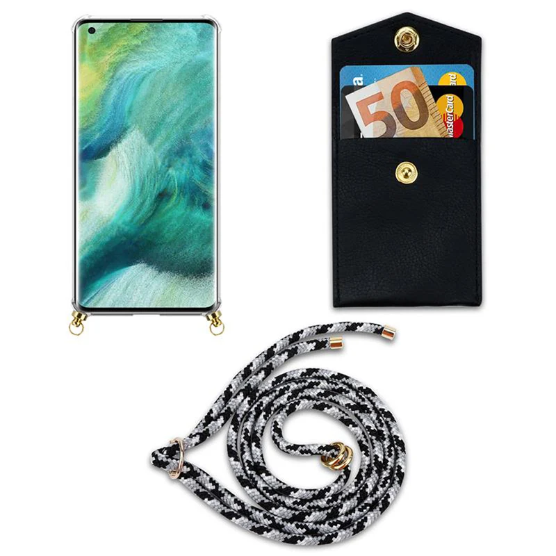 Cadorabo Handy Kette kompatibel mit Oppo FIND X2 Silikon Schutzhülle mit Gold Ringen, Kordel Band und abnehmbarem Etui