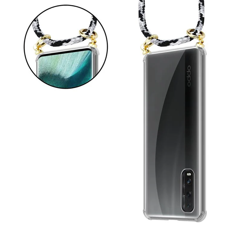 Cadorabo Handy Kette kompatibel mit Oppo FIND X2 Silikon Schutzhülle mit Gold Ringen, Kordel Band und abnehmbarem Etui