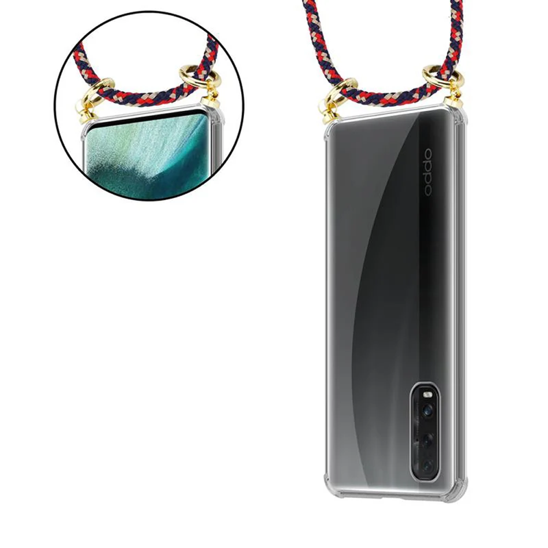 Cadorabo Handy Kette kompatibel mit Oppo FIND X2 Silikon Schutzhülle mit Gold Ringen, Kordel Band und abnehmbarem Etui