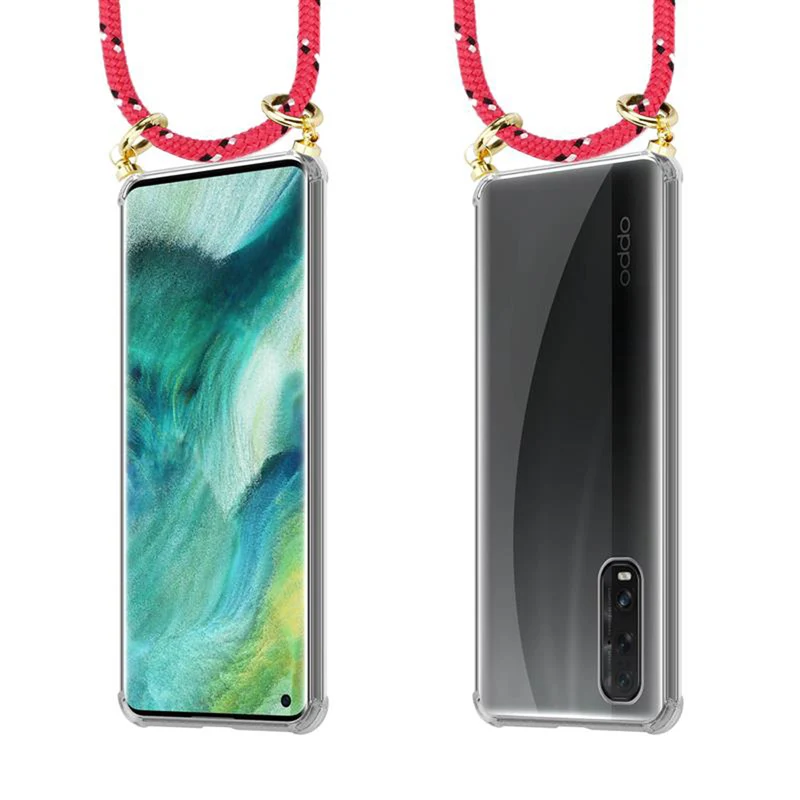 Cadorabo Handy Kette kompatibel mit Oppo FIND X2 Silikon Schutzhülle mit Gold Ringen, Kordel Band und abnehmbarem Etui