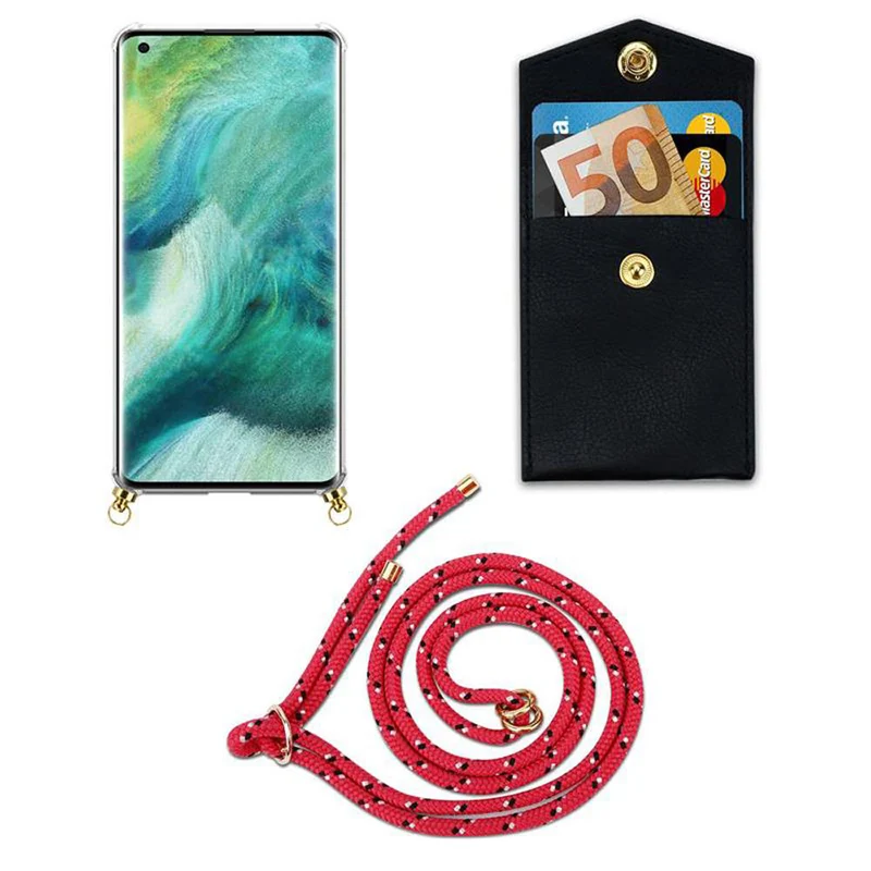 Cadorabo Handy Kette kompatibel mit Oppo FIND X2 Silikon Schutzhülle mit Gold Ringen, Kordel Band und abnehmbarem Etui
