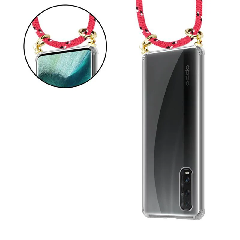 Cadorabo Handy Kette kompatibel mit Oppo FIND X2 Silikon Schutzhülle mit Gold Ringen, Kordel Band und abnehmbarem Etui