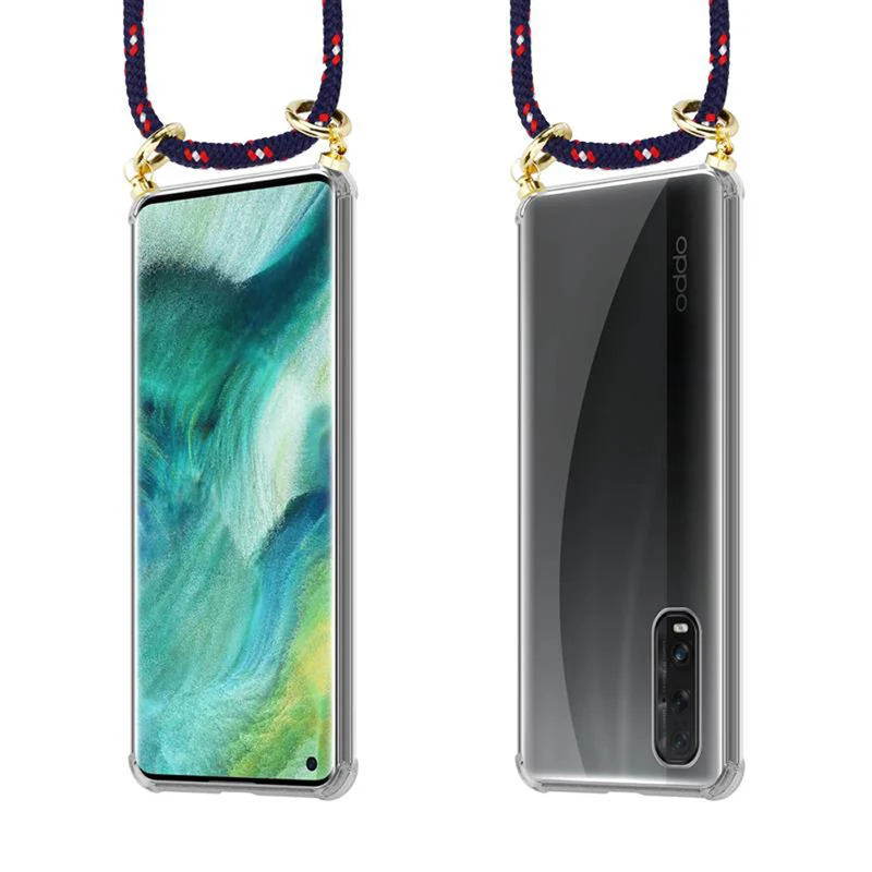 Cadorabo Handy Kette kompatibel mit Oppo FIND X2 Silikon Schutzhülle mit Gold Ringen, Kordel Band und abnehmbarem Etui