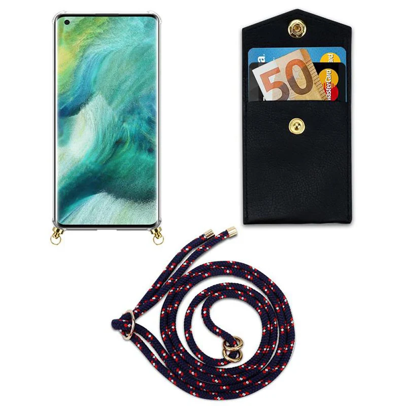 Cadorabo Handy Kette kompatibel mit Oppo FIND X2 Silikon Schutzhülle mit Gold Ringen, Kordel Band und abnehmbarem Etui