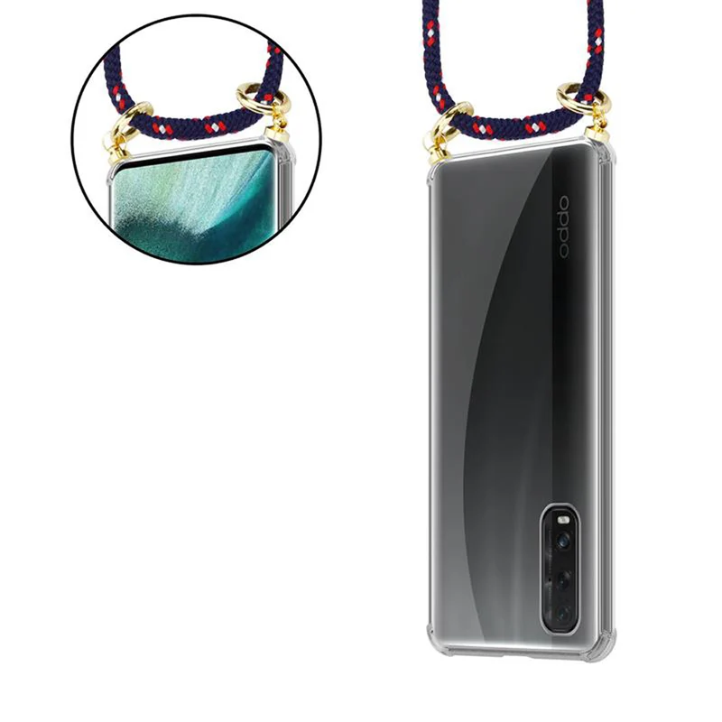 Cadorabo Handy Kette kompatibel mit Oppo FIND X2 Silikon Schutzhülle mit Gold Ringen, Kordel Band und abnehmbarem Etui