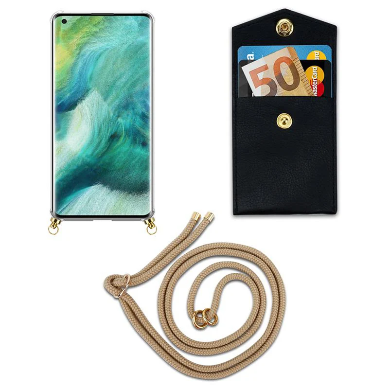Cadorabo Handy Kette kompatibel mit Oppo FIND X2 Silikon Schutzhülle mit Gold Ringen, Kordel Band und abnehmbarem Etui