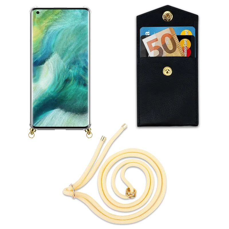 Cadorabo Handy Kette kompatibel mit Oppo FIND X2 Silikon Schutzhülle mit Gold Ringen, Kordel Band und abnehmbarem Etui