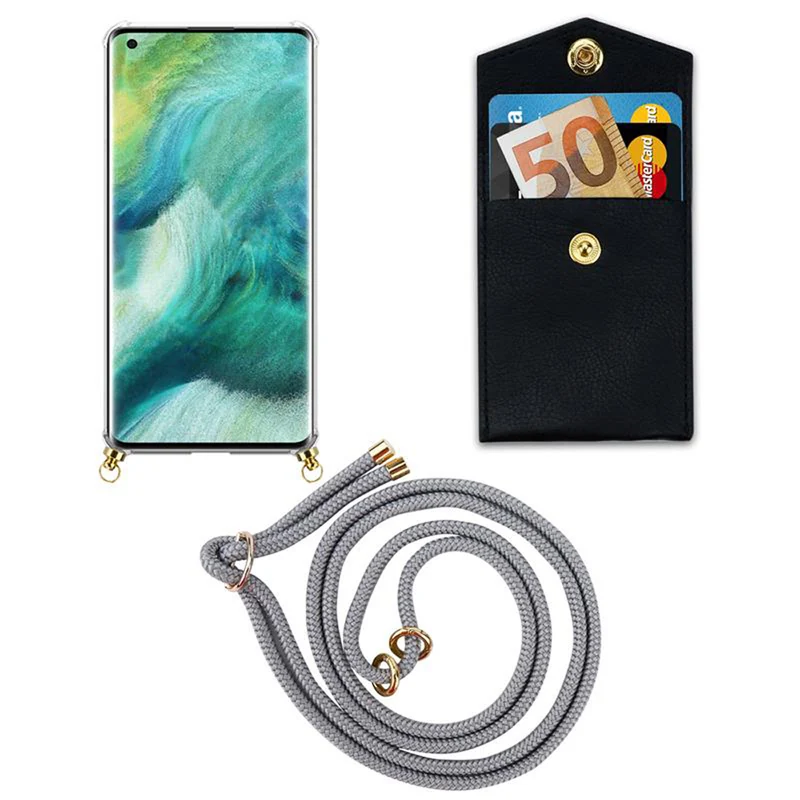 Cadorabo Handy Kette kompatibel mit Oppo FIND X2 Silikon Schutzhülle mit Gold Ringen, Kordel Band und abnehmbarem Etui