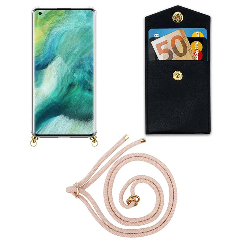 Cadorabo Handy Kette kompatibel mit Oppo FIND X2 Silikon Schutzhülle mit Gold Ringen, Kordel Band und abnehmbarem Etui