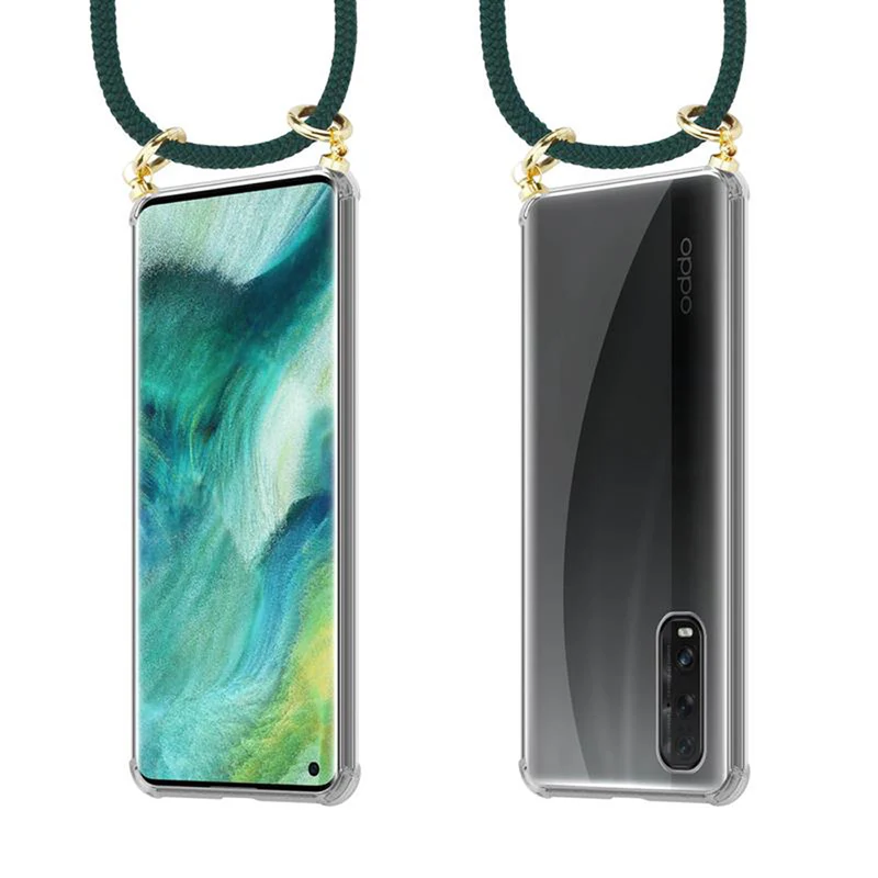 Cadorabo Handy Kette kompatibel mit Oppo FIND X2 Silikon Schutzhülle mit Gold Ringen, Kordel Band und abnehmbarem Etui