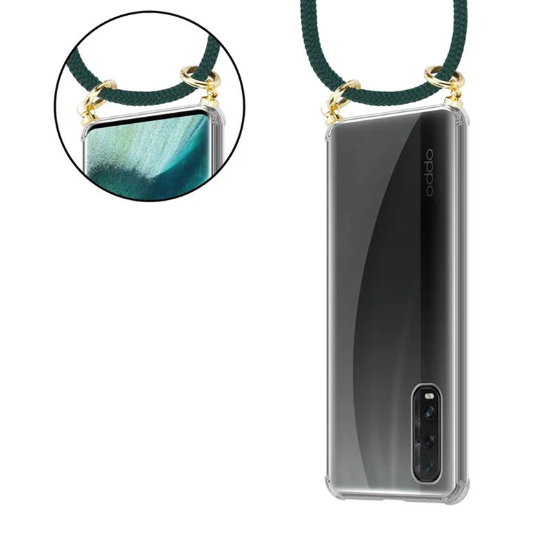 Cadorabo Handy Kette kompatibel mit Oppo FIND X2 Silikon Schutzhülle mit Gold Ringen, Kordel Band und abnehmbarem Etui