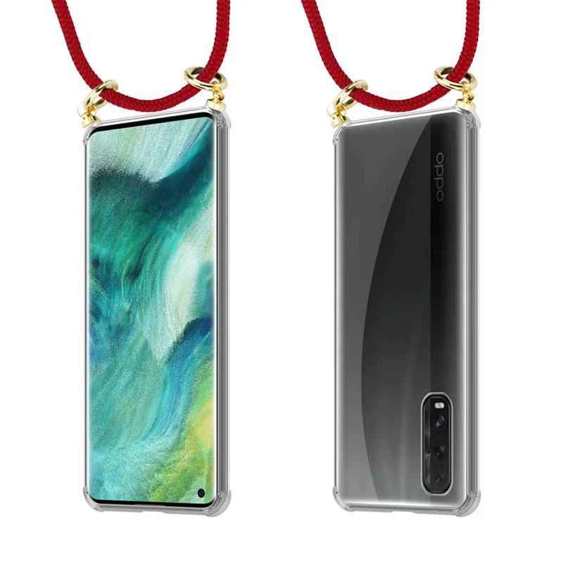 Cadorabo Handy Kette kompatibel mit Oppo FIND X2 Silikon Schutzhülle mit Gold Ringen, Kordel Band und abnehmbarem Etui