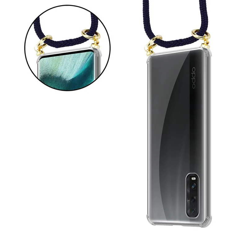 Cadorabo Handy Kette kompatibel mit Oppo FIND X2 Silikon Schutzhülle mit Gold Ringen, Kordel Band und abnehmbarem Etui