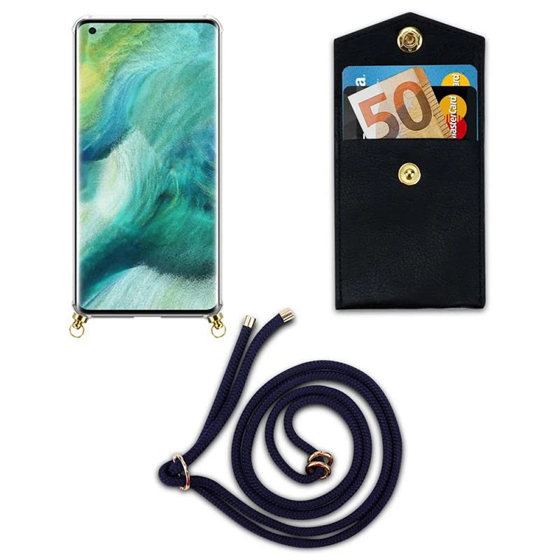 Cadorabo Handy Kette kompatibel mit Oppo FIND X2 Silikon Schutzhülle mit Gold Ringen, Kordel Band und abnehmbarem Etui