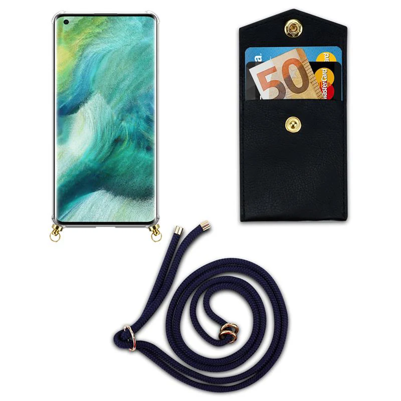 Cadorabo Handy Kette kompatibel mit Oppo FIND X2 Silikon Schutzhülle mit Gold Ringen, Kordel Band und abnehmbarem Etui