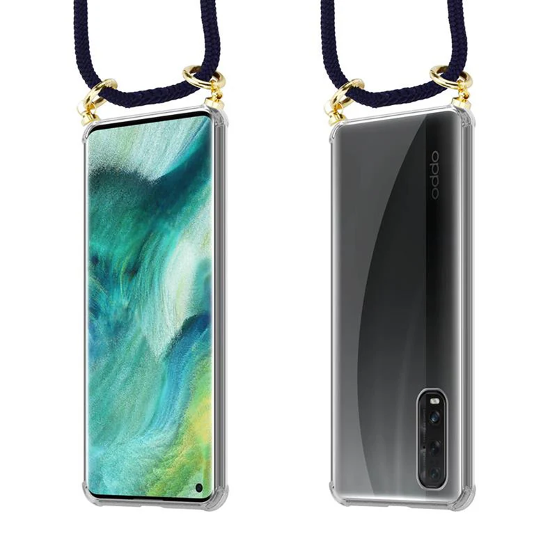 Cadorabo Handy Kette kompatibel mit Oppo FIND X2 Silikon Schutzhülle mit Gold Ringen, Kordel Band und abnehmbarem Etui