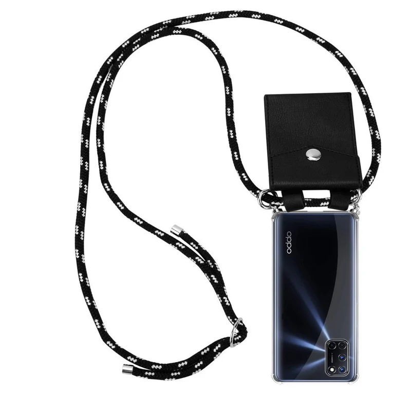 Cadorabo Handy Kette kompatibel mit Oppo A52 Silikon Schutzhülle mit Silbernen Ringen, Kordel Band und abnehmbarem Etui