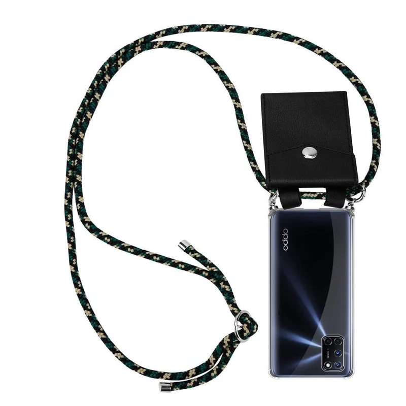 Cadorabo Handy Kette kompatibel mit Oppo A52 Silikon Schutzhülle mit Silbernen Ringen, Kordel Band und abnehmbarem Etui