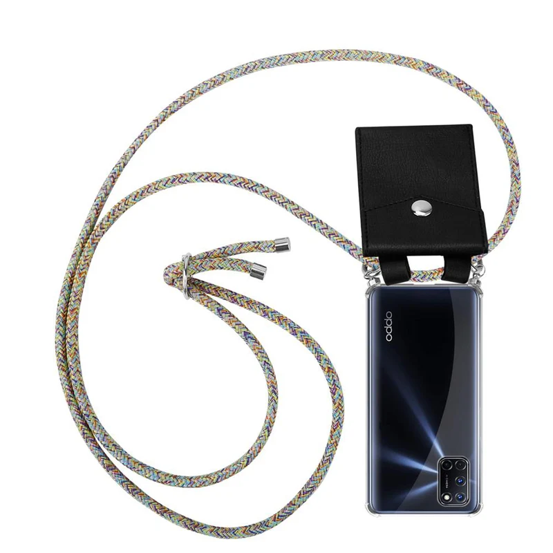 Cadorabo Handy Kette kompatibel mit Oppo A52 Silikon Schutzhülle mit Silbernen Ringen, Kordel Band und abnehmbarem Etui
