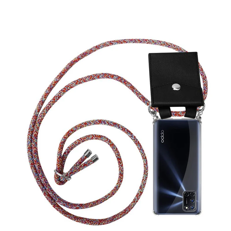 Cadorabo Handy Kette kompatibel mit Oppo A52 Silikon Schutzhülle mit Silbernen Ringen, Kordel Band und abnehmbarem Etui