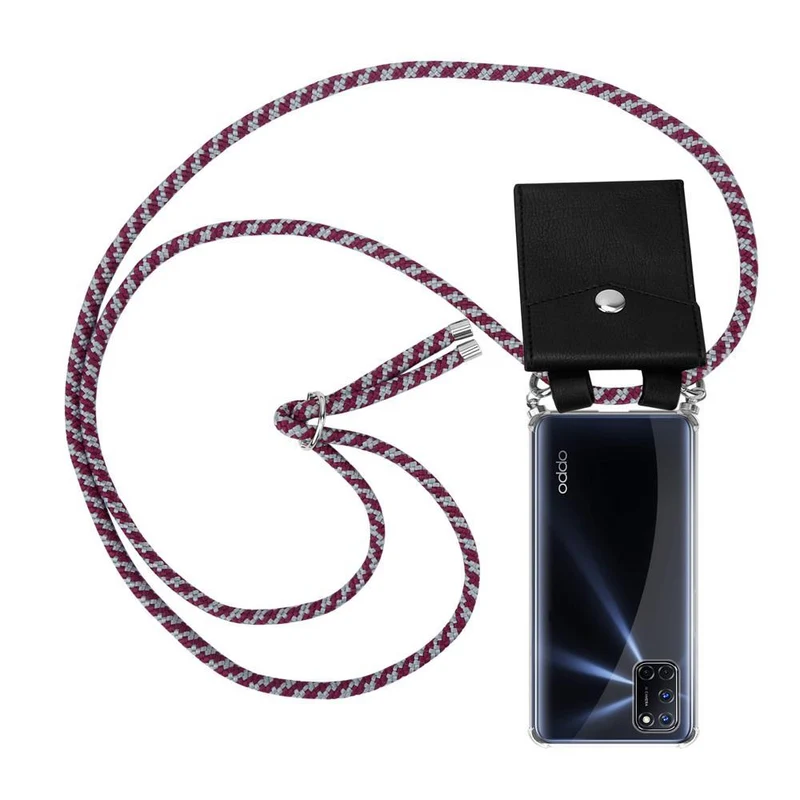 Cadorabo Handy Kette kompatibel mit Oppo A52 Silikon Schutzhülle mit Silbernen Ringen, Kordel Band und abnehmbarem Etui