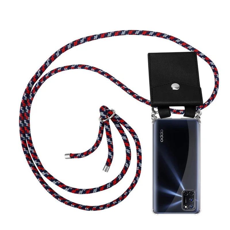 Cadorabo Handy Kette kompatibel mit Oppo A52 Silikon Schutzhülle mit Silbernen Ringen, Kordel Band und abnehmbarem Etui