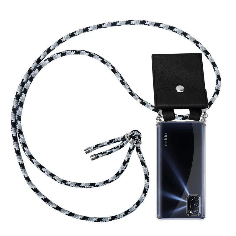 Cadorabo Handy Kette kompatibel mit Oppo A52 Silikon Schutzhülle mit Silbernen Ringen, Kordel Band und abnehmbarem Etui