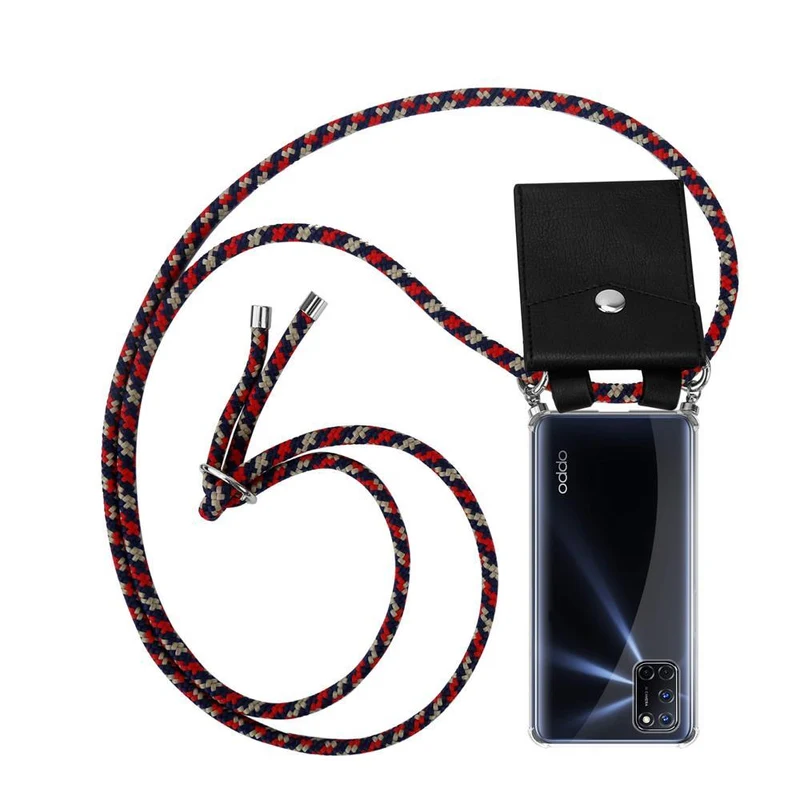 Cadorabo Handy Kette kompatibel mit Oppo A52 Silikon Schutzhülle mit Silbernen Ringen, Kordel Band und abnehmbarem Etui