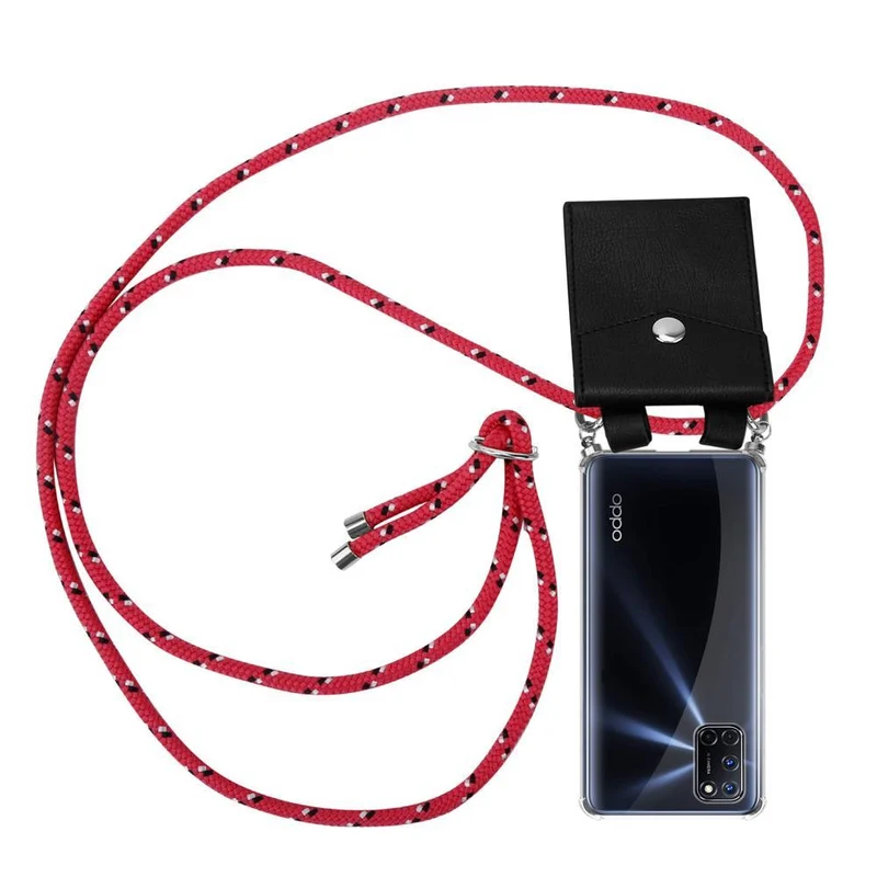 Cadorabo Handy Kette kompatibel mit Oppo A52 Silikon Schutzhülle mit Silbernen Ringen, Kordel Band und abnehmbarem Etui