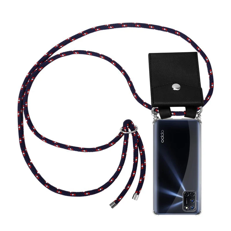 Cadorabo Handy Kette kompatibel mit Oppo A52 Silikon Schutzhülle mit Silbernen Ringen, Kordel Band und abnehmbarem Etui