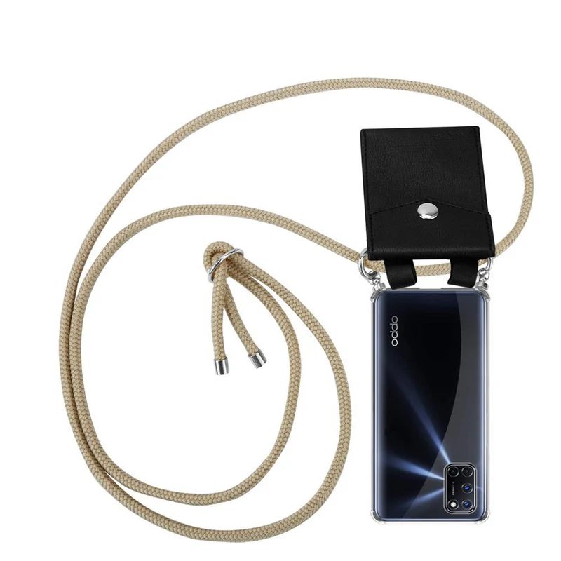Cadorabo Handy Kette kompatibel mit Oppo A52 Silikon Schutzhülle mit Silbernen Ringen, Kordel Band und abnehmbarem Etui