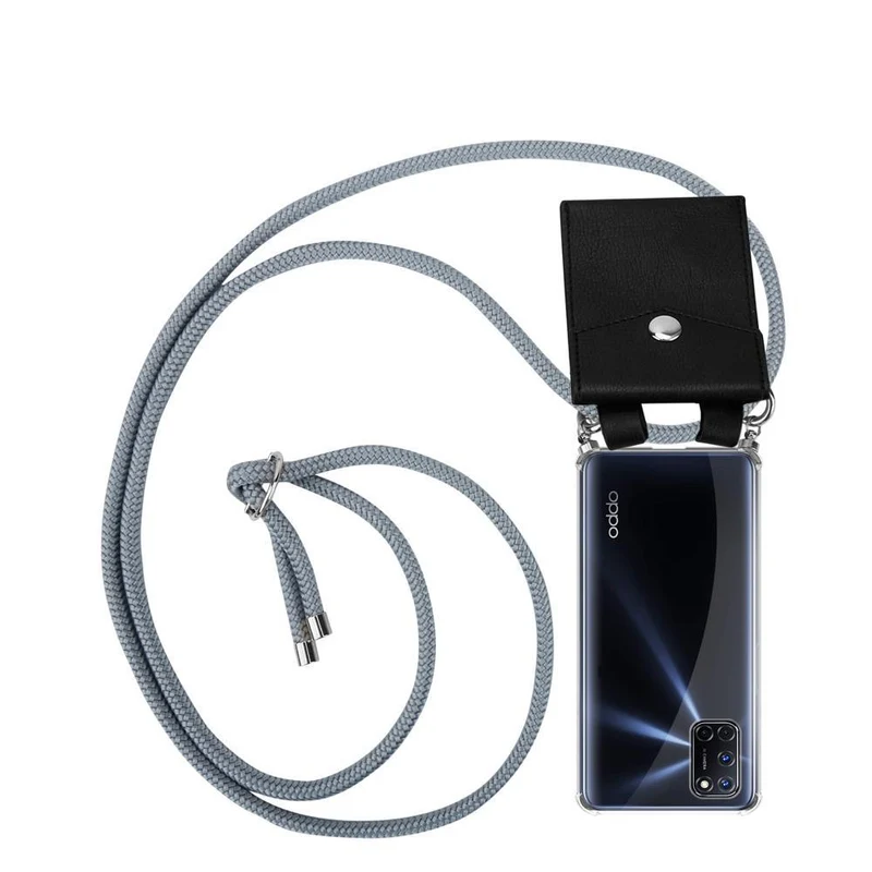 Cadorabo Handy Kette kompatibel mit Oppo A52 Silikon Schutzhülle mit Silbernen Ringen, Kordel Band und abnehmbarem Etui