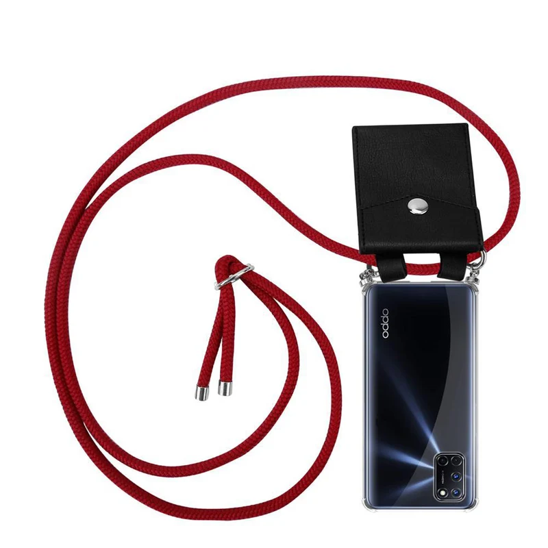 Cadorabo Handy Kette kompatibel mit Oppo A52 Silikon Schutzhülle mit Silbernen Ringen, Kordel Band und abnehmbarem Etui